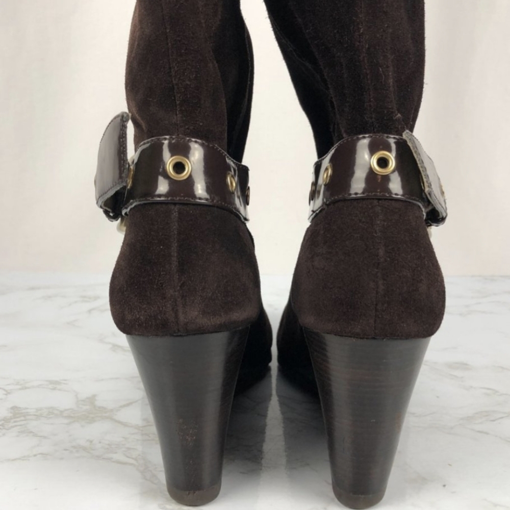 Michael Kors Chocolate Brown Suede Leather Wedge Tall Boots 6 - Picture 6 of 9